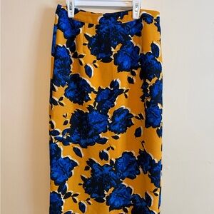 Who What Wear Blue and Yellow Floral Pencil Skirt